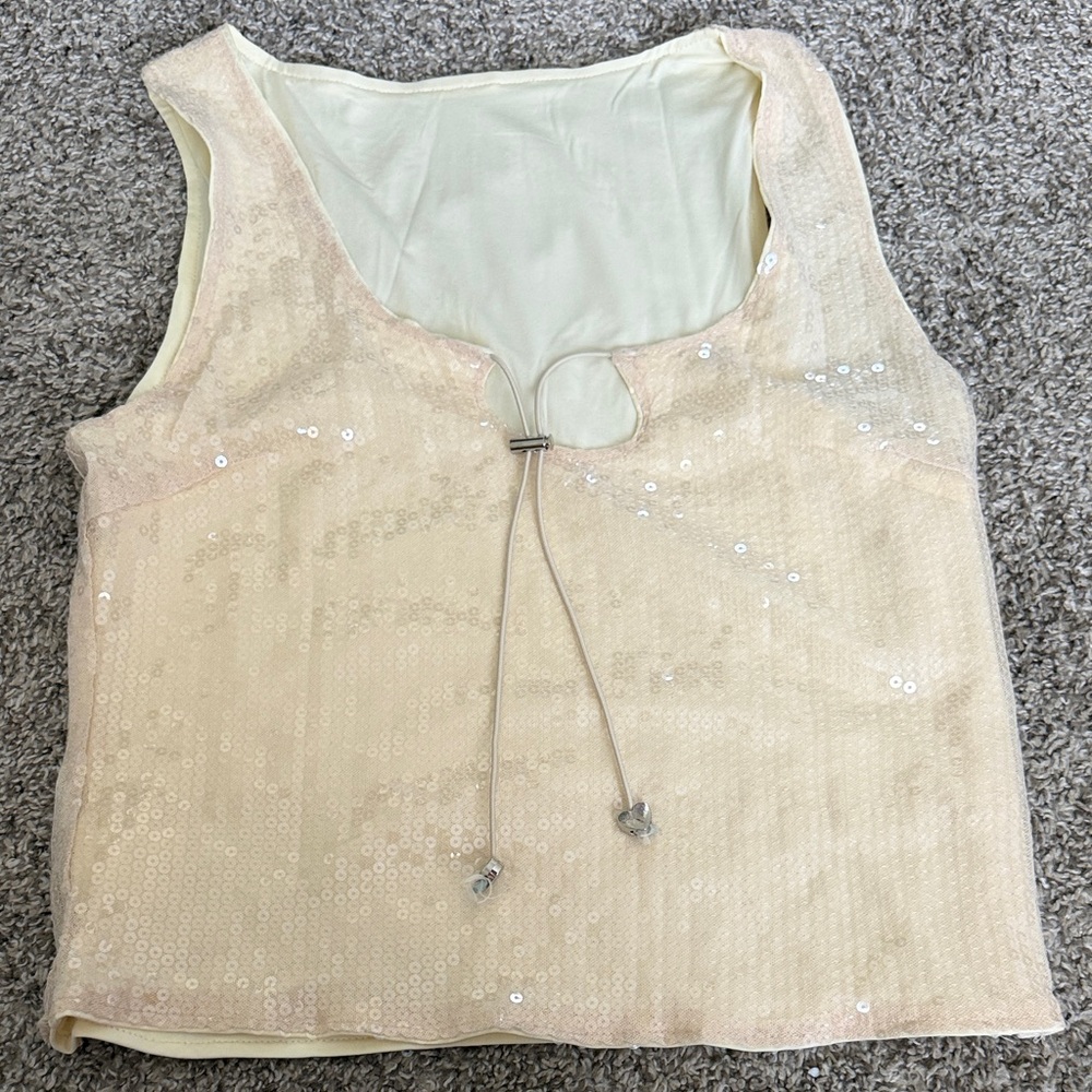 Missguided Cream Sequin Tank Top